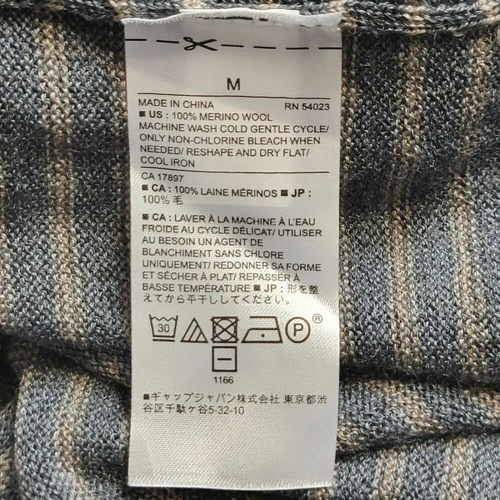 Banana Republic Merino Wool V Neck Sweater Gray Striped Long Sleeve Classic M